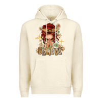 Sandshell Red Hair Believe Praying Caucasian Messy Bun Premium Hoodie - texasbilliewilder