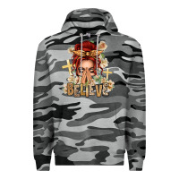 Slate Camo Red Hair Believe Praying Caucasian Messy Bun Premium Hoodie - texasbilliewilder