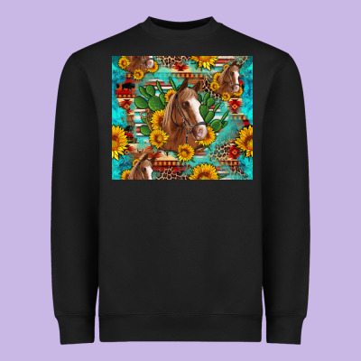 Sunflowers And Cactus Horses Turquoise Aztec Leopard Background Heavyweight Sweatshirt Designed By Artiststas
