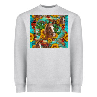 Heather Grey sunflowers and cactus horses turquoise aztec leopard background Heavyweight Sweatshirt - Artiststas