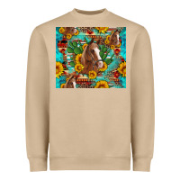 Mushroom sunflowers and cactus horses turquoise aztec leopard background Heavyweight Sweatshirt - Artiststas