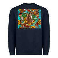 Navy sunflowers and cactus horses turquoise aztec leopard background Heavyweight Sweatshirt - Artiststas