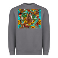 Storm sunflowers and cactus horses turquoise aztec leopard background Heavyweight Sweatshirt - Artiststas