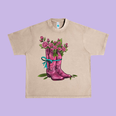 Valentines Day Western Boots And Roses Urban Heavy Tee Designed By Adodesignshop