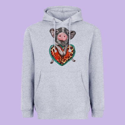 Baby Pig With Leopard Heart Heavyweight Hoodie Designed By Barkaloodesign
