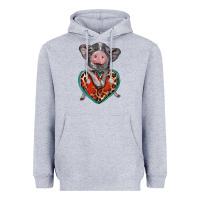 Heather Grey baby pig with leopard heart Heavyweight Hoodie - BarkalooDesign