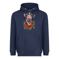 Navy baby pig with leopard heart Heavyweight Hoodie - BarkalooDesign