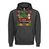 Charcoal Heather Christmas Santa and reindeer truck Zipper Hoodie - MaliasSmallBusiness