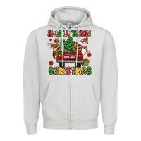 Dove Grey Christmas Santa and reindeer truck Zipper Hoodie - MaliasSmallBusiness