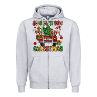Heather Grey Christmas Santa and reindeer truck Zipper Hoodie - MaliasSmallBusiness