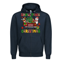 Navy Christmas Santa and reindeer truck Zipper Hoodie - MaliasSmallBusiness