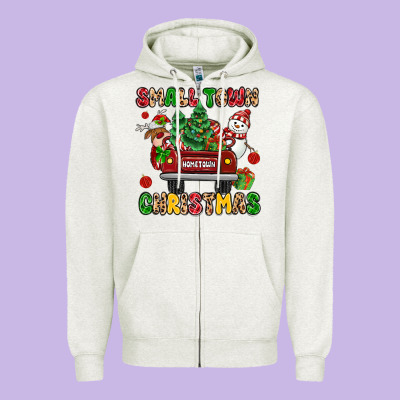 Christmas Santa And Reindeer Truck Zipper Hoodie Designed By Maliassmallbusiness