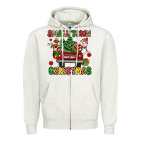 Oatmeal Heather Christmas Santa and reindeer truck Zipper Hoodie - MaliasSmallBusiness