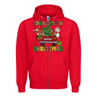 Red Christmas Santa and reindeer truck Zipper Hoodie - MaliasSmallBusiness
