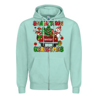 Seafoam Christmas Santa and reindeer truck Zipper Hoodie - MaliasSmallBusiness