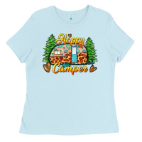 Baby Blue happy camper Ladies Tee - Zillion Design Studio