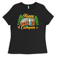 Black happy camper Ladies Tee - Zillion Design Studio