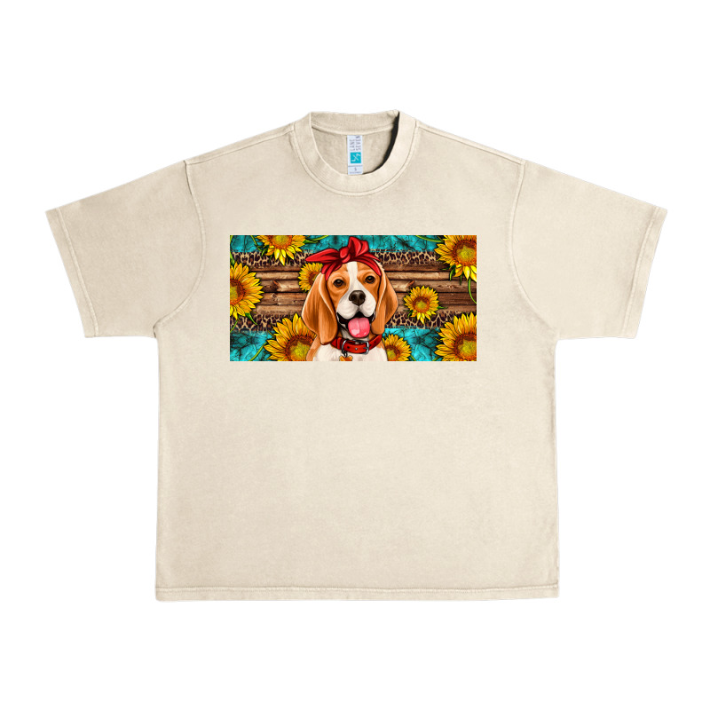 Beagle With Sunflowers License Plate Urban Heavy Tee by Artiststas | Teevron