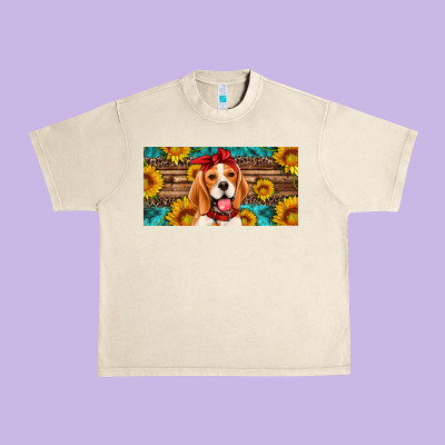 Beagle With Sunflowers License Plate Urban Heavy Tee Designed By Artiststas