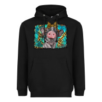 Black baby pig with leopard background Heavyweight Hoodie - BarkalooDesign