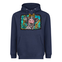 Navy baby pig with leopard background Heavyweight Hoodie - BarkalooDesign
