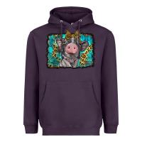 Plum baby pig with leopard background Heavyweight Hoodie - BarkalooDesign