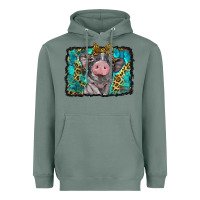 Sage baby pig with leopard background Heavyweight Hoodie - BarkalooDesign