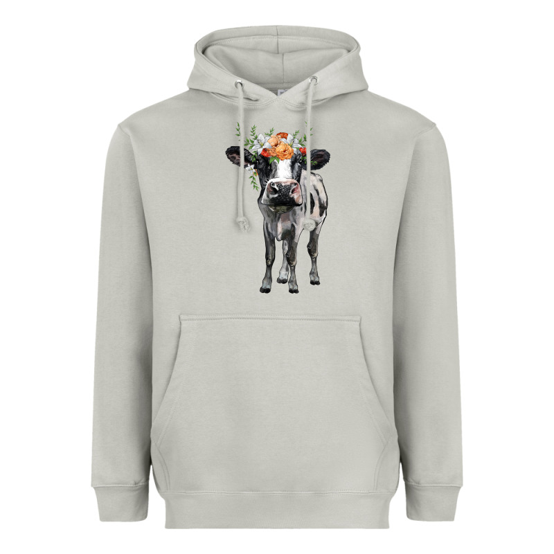 Holstein Cow Floral Wreath Heavyweight Hoodie by BarkalooDesign | Teevron