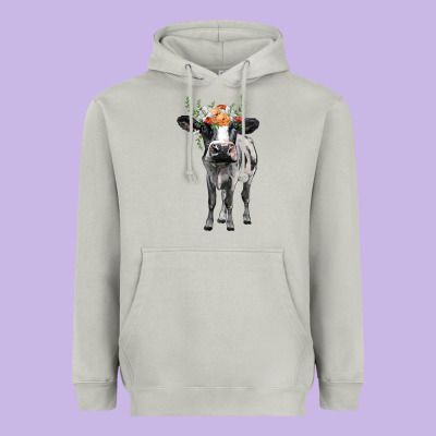 Holstein Cow Floral Wreath Heavyweight Hoodie Designed By Barkaloodesign