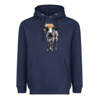 Navy holstein cow floral wreath Heavyweight Hoodie - BarkalooDesign