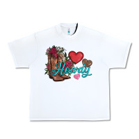 White valentines day howdy and boots Urban Heavy Tee - AdoDesignShop