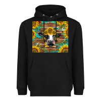 Black holstein cow with sunflowers Heavyweight Hoodie - BarkalooDesign