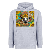 Heather Grey holstein cow with sunflowers Heavyweight Hoodie - BarkalooDesign