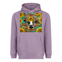 Lavender holstein cow with sunflowers Heavyweight Hoodie - BarkalooDesign