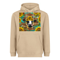 Mushroom holstein cow with sunflowers Heavyweight Hoodie - BarkalooDesign