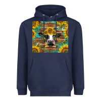 Navy holstein cow with sunflowers Heavyweight Hoodie - BarkalooDesign