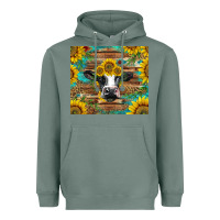 Sage holstein cow with sunflowers Heavyweight Hoodie - BarkalooDesign