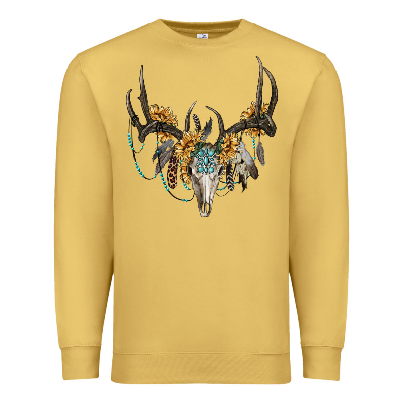 Boho Deer Skull Sunflowers And Gemstone Premium Sweatshirt by RanaPortraitStore | Teevron