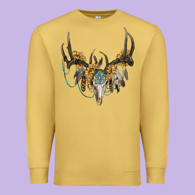 Boho Deer Skull Sunflowers And Gemstone Premium Sweatshirt Designed By Ranaportraitstore