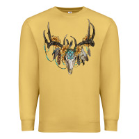 Antique Gold boho deer skull sunflowers and gemstone Premium Sweatshirt - RanaPortraitStore