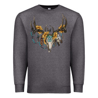 Charcoal Heather boho deer skull sunflowers and gemstone Premium Sweatshirt - RanaPortraitStore