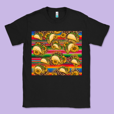 Tacos And Sunflowers With Serape Leopard Background Classic Tee Designed By Barkaloodesign