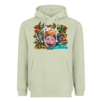 Matcha baby pig with floral and western background Heavyweight Hoodie - BarkalooDesign