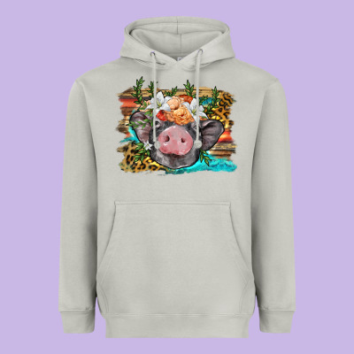Baby Pig With Floral And Western Background Heavyweight Hoodie Designed By Barkaloodesign