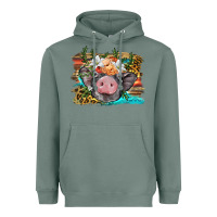Sage baby pig with floral and western background Heavyweight Hoodie - BarkalooDesign