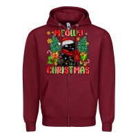 Burgundy meowy christmas black cat Zipper Hoodie - MaliasSmallBusiness