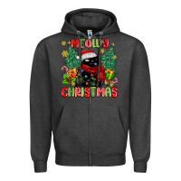 Charcoal Heather meowy christmas black cat Zipper Hoodie - MaliasSmallBusiness