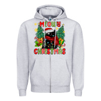 Heather Grey meowy christmas black cat Zipper Hoodie - MaliasSmallBusiness