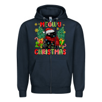 Navy meowy christmas black cat Zipper Hoodie - MaliasSmallBusiness