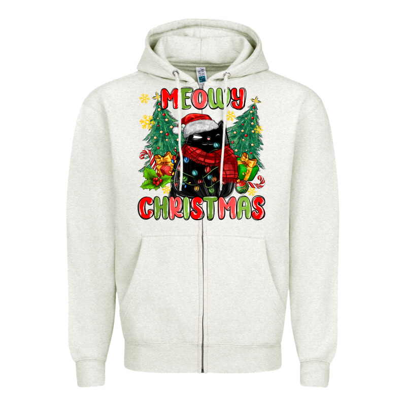 Meowy Christmas Black Cat Zipper Hoodie by MaliasSmallBusiness | Teevron
